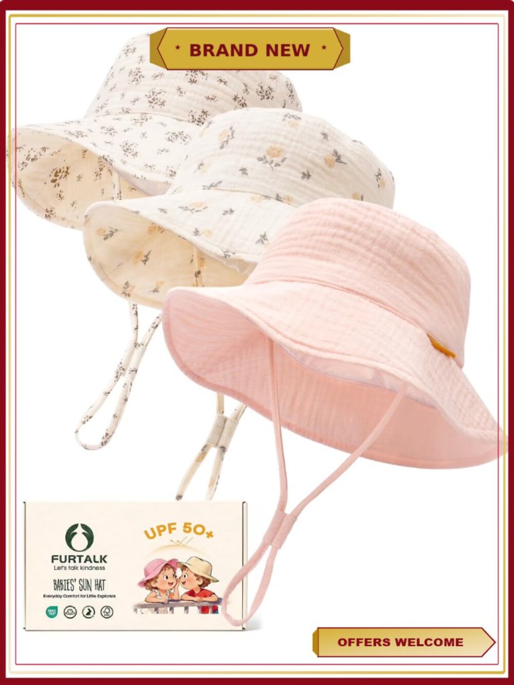 Muslin Cotton Baby Sun Hat UPF 50+ Wide Brim Bucket Hat